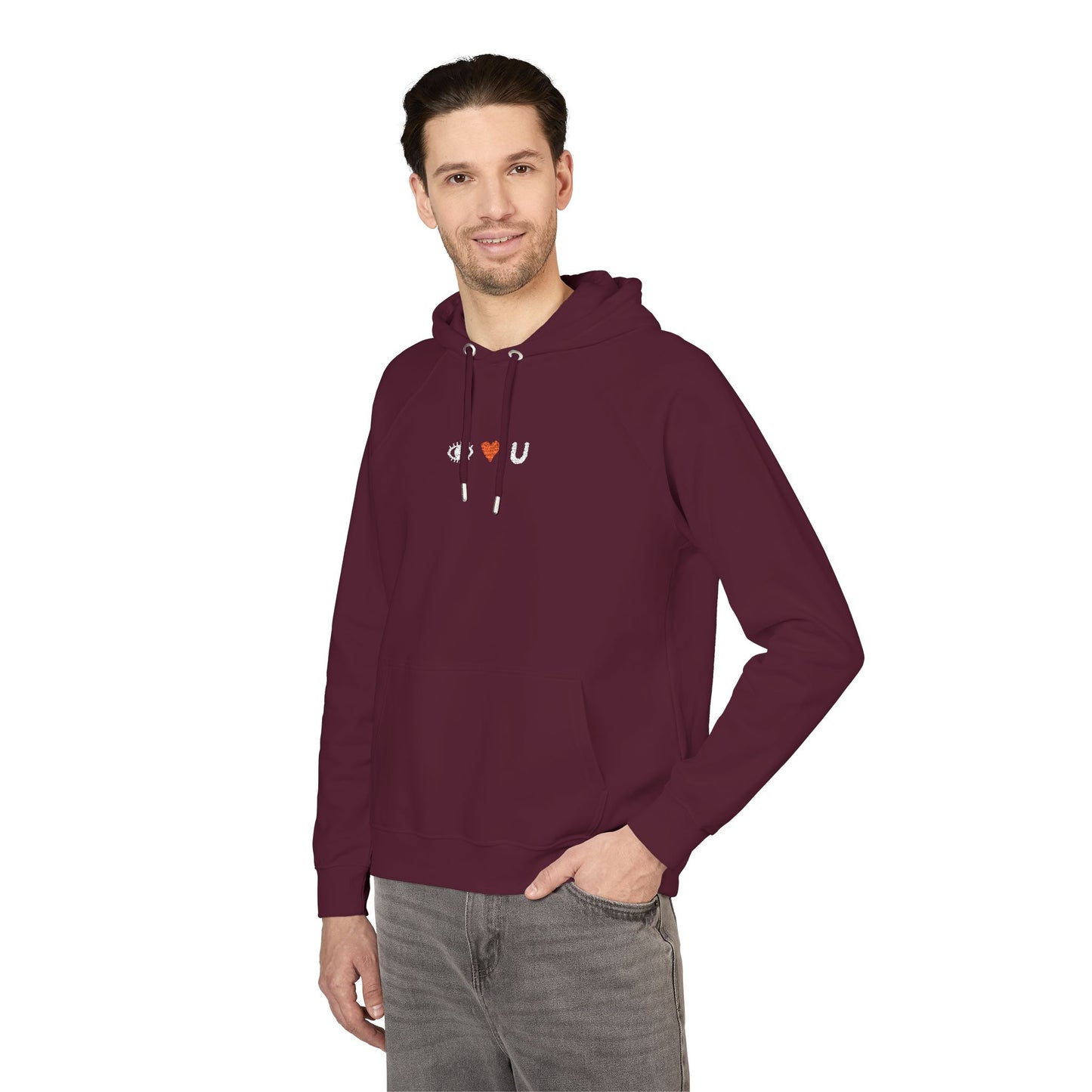 Look Close Embroidered Hoodie 👁️❤️U Burgundy (White Stitch)