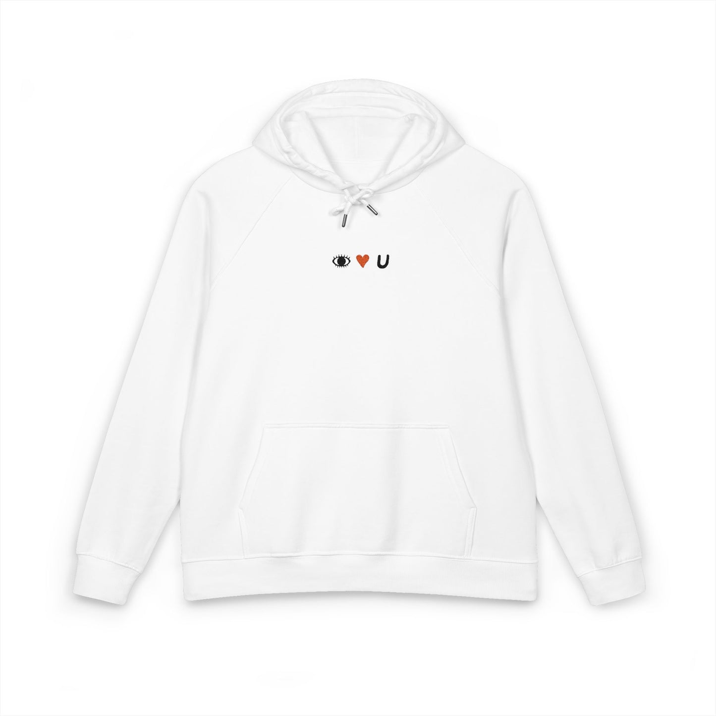 Look Close Embroidered Hoodie 👁️❤️U White (Black Stitch)