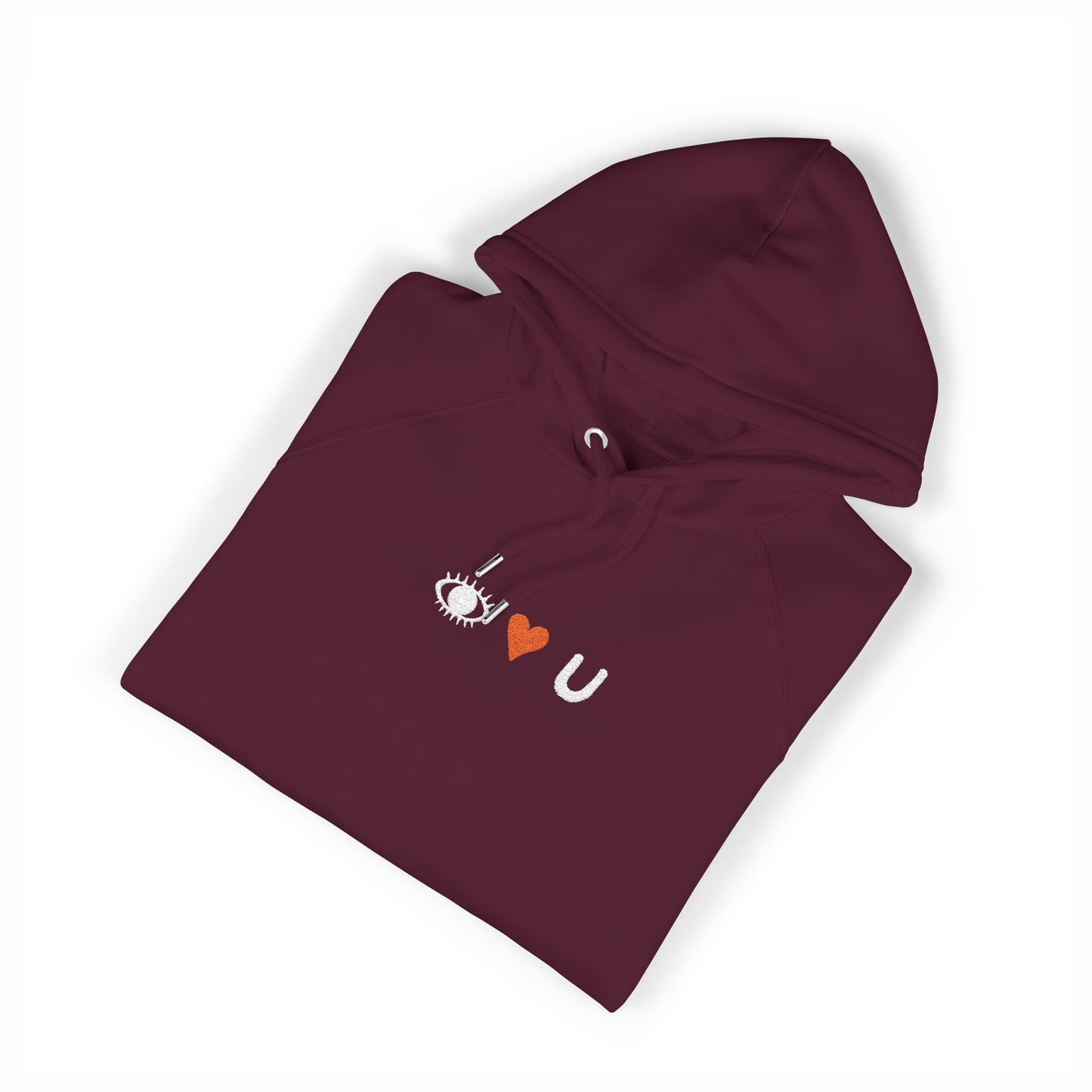 Look Close Embroidered Hoodie 👁️❤️U Burgundy (White Stitch)
