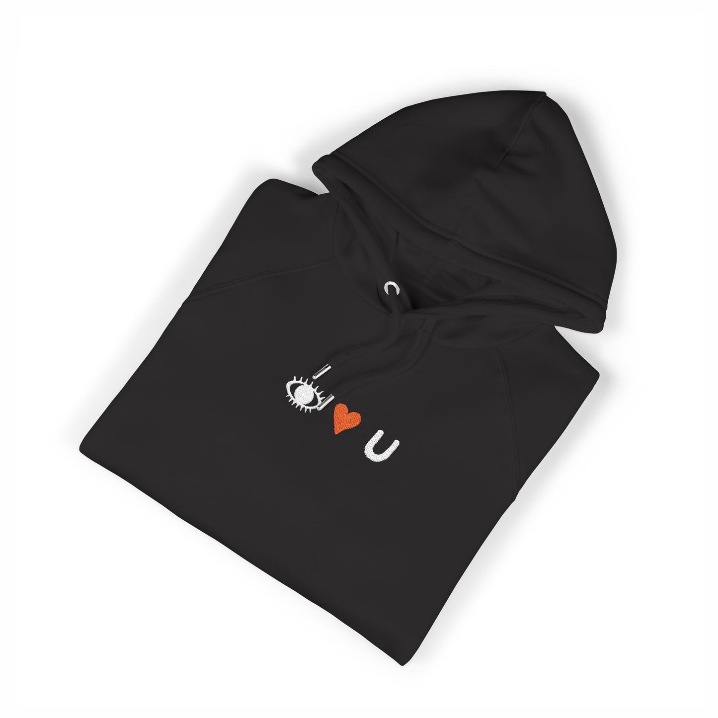 Look Close Embroidered Hoodie 👁️❤️U Black (White Stitch)