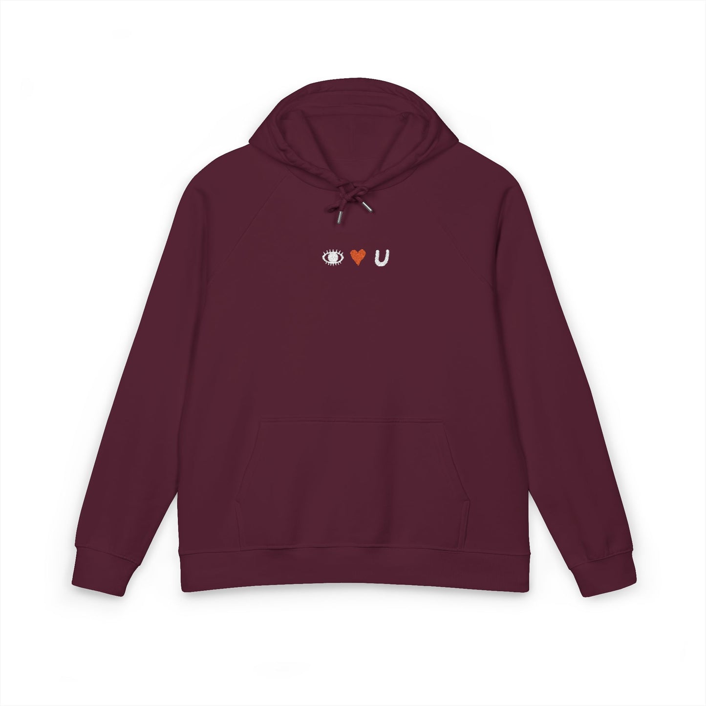 Look Close Embroidered Hoodie 👁️❤️U Burgundy (White Stitch)