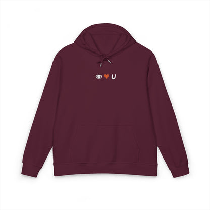 Look Close Embroidered Hoodie 👁️❤️U Burgundy (White Stitch)