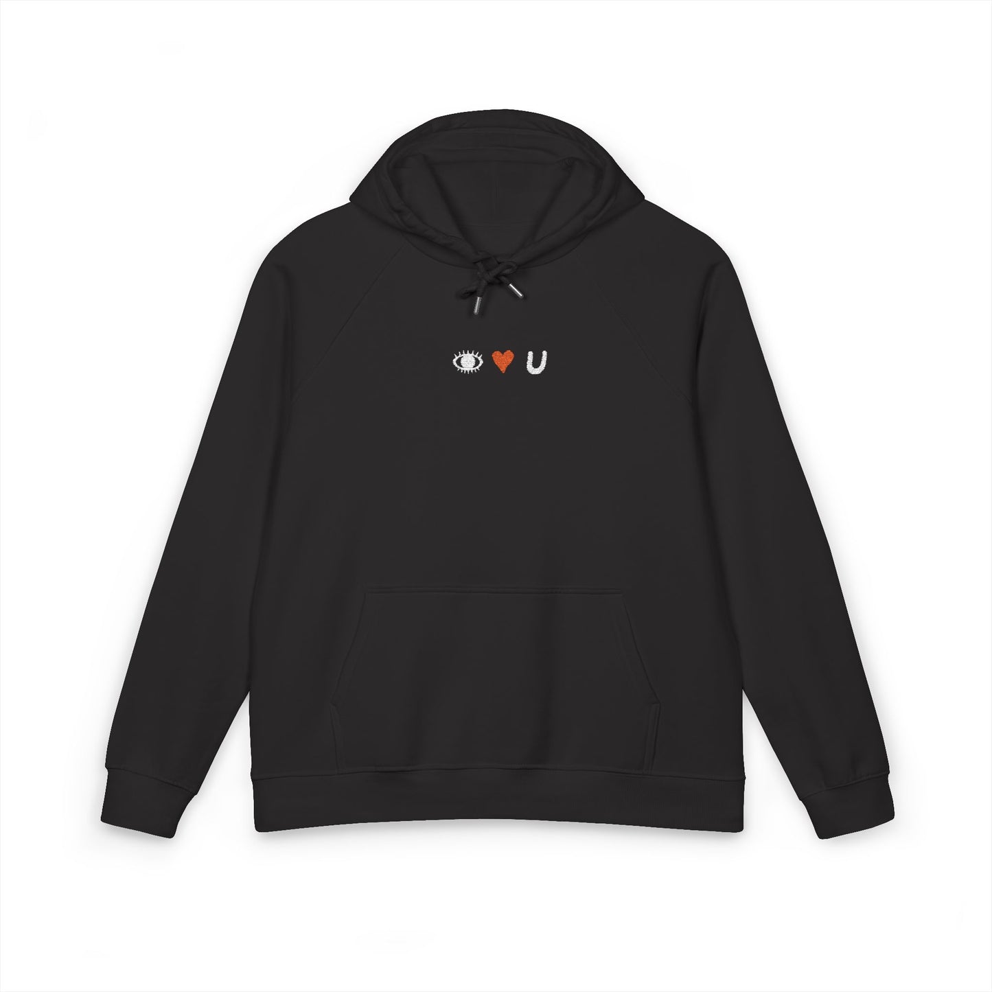 Look Close Embroidered Hoodie 👁️❤️U Black (White Stitch)